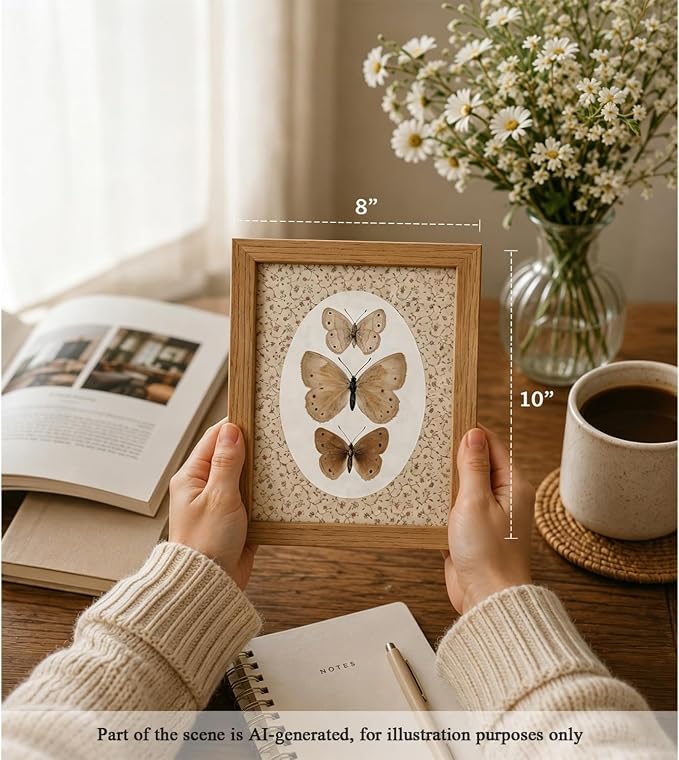 CXQILVER Vintage Framed Butterfly Canvas Wall Art,Natural Insect Illustration Prints Wall Decor, Antique Rustic Cottagecore Farmhouse Picture Painting Artwork for Bedroom Bathroom Living Room 8x10in