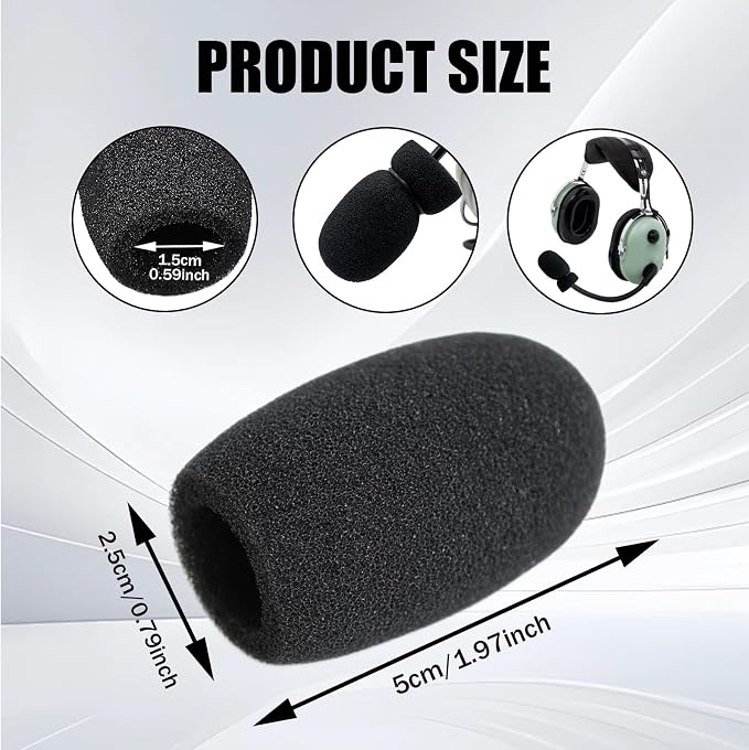 10Pack Aviation Muff Headphone Microphone Body Covers Wind Shields Boom Mic Windscreen Large Black Windshield Noise Sound Reduction High Density Foam for Peltor David Clark Tactical Headset h10-13.4