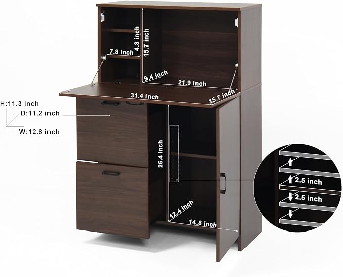 Space-Saving Fold-Up Desktop Desk Cabinet with Storage Drawer, Shelves Desktop - Versatile for Home, Office, Dorm - Compact Design for Small Spaces