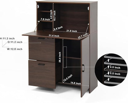 Space-Saving Fold-Up Desktop Desk Cabinet with Storage Drawer, Shelves Desktop - Versatile for Home, Office, Dorm - Compact Design for Small Spaces