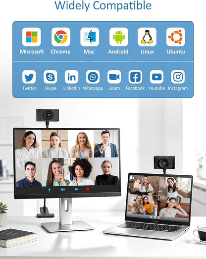 Webcam for PC, 2K Streaming Camera, Web Camera for Desktop/Laptop Computer Webcam with Microphone, Plug and Play USB Web Cam with Bracket, Manual Focus, for Live Streaming, Video Calls (Black, 2K)