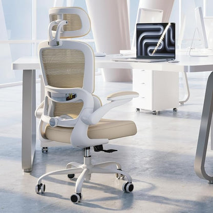 TRALT Office Chair Ergonomic Desk Chair, 330 LBS Home Mesh Office Desk Chairs with Wheels, Comfortable Gaming Chairs (Beige)
