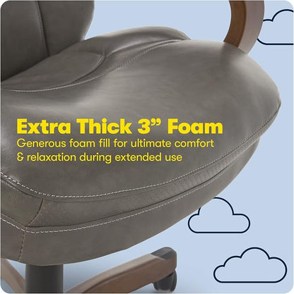 Serta Conway Big & Tall Executive Office Chair, Ergonomic High-Back with Adjustable Lumbar, Semi Plush Cushion and Body Pillows, Padded Armrests, Wooden Swivel Base, Bonded Leather, Gray