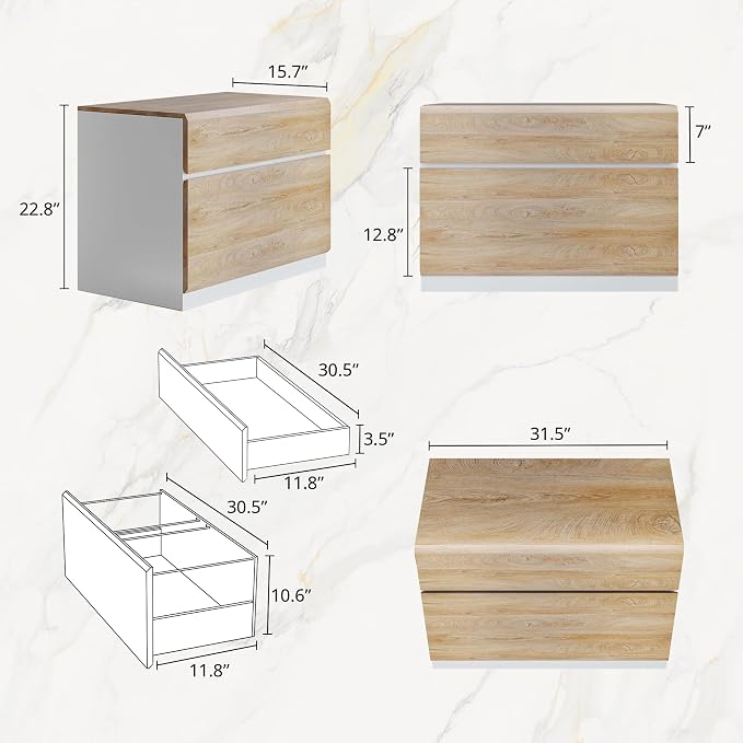 ModernMate 2 Drawer Lateral File Cabinet, 31W*23H Wood Filing Cabinet with Anti-tilt Mechanism, Home Office Storage Filing for Letter, A4 & Legal Size, Light Walnut