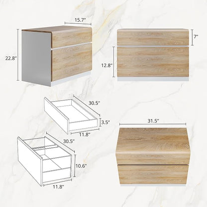 ModernMate 2 Drawer Lateral File Cabinet, 31W*23H Wood Filing Cabinet with Anti-tilt Mechanism, Home Office Storage Filing for Letter, A4 & Legal Size, Light Walnut