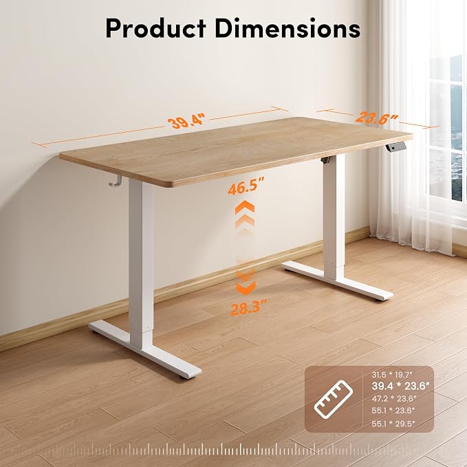 FEZIBO One-Piece Standing Desk, 40"x24" Seamless Tabletop Electric Height Adjustable for Home Office, Study Rooms & Multi-Device Workstations, Maple