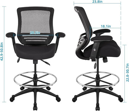 BOLISS 400lbs Mesh Ergonomic Office Drafting Chair Big Adjustable Foot Ring Height Adjustable Armrest(Black)