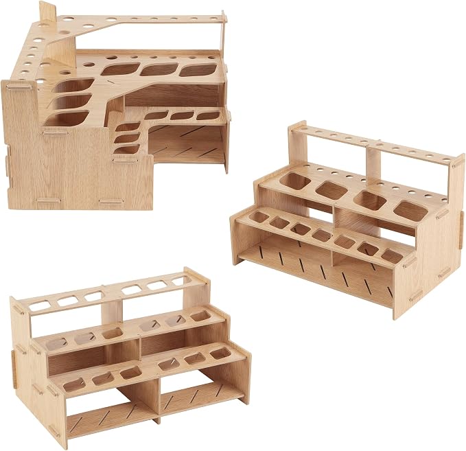 HG Art Concepts Mezzo Artist Paint and Brush Racks - Wood Grain Laminate Multi Layer Desk Stand Professional Storage Display Organizer for Paintbrushes and Tubes - Straight Rack 2