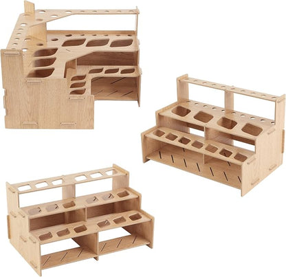 HG Art Concepts Mezzo Artist Paint and Brush Racks - Wood Grain Laminate Multi Layer Desk Stand Professional Storage Display Organizer for Paintbrushes and Tubes - Straight Rack 2