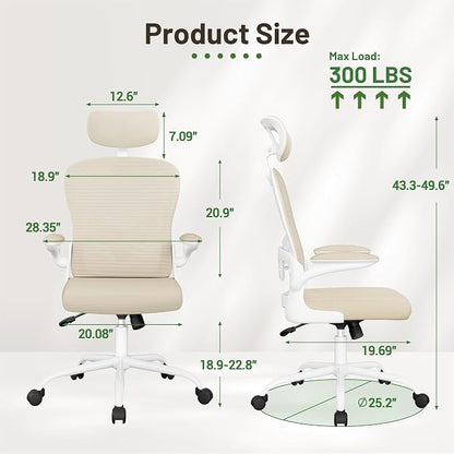 Furmax Ergonomic Office Chair Executive High Back Computer Desk Chair with 3D Adjustable Headrest, Adjustable Lumbar Support Armrests for Home Office (Light Beige)