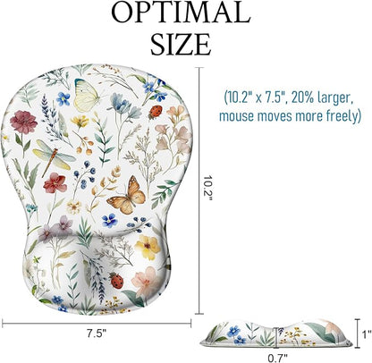 Flower Mouse Pad with Wrist Rest Ergonomic Mousepad Middle Concave Office | Butterfly Wrist Support for Women, Desk Accessories, Gaming, Work, Home, Non-Slip Base, for Wireless Mouse Computer Laptop