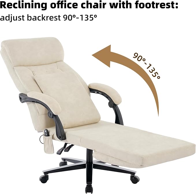 DYHOME Executive Office Chair with Footrest,Ergonomic Computer Desk Chairs,Mid-Tall Back Leather Office Chair,Lumbar Support Swivel Chair with Rocking Function,Beige