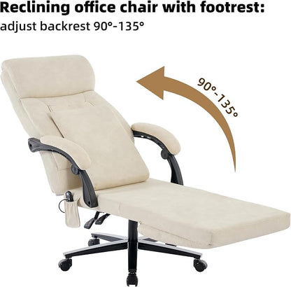 DYHOME Executive Office Chair with Footrest,Ergonomic Computer Desk Chairs,Mid-Tall Back Leather Office Chair,Lumbar Support Swivel Chair with Rocking Function,Beige