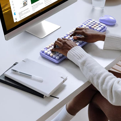 Dilter Wireless Keyboard and Mouse Combo, 104 Keys Full-Sized Typewriter Keyboards, 2.4 GHz USB Receiver Plug and Play, for Windows, PC, Laptop, Desktop (Purple Colorful)