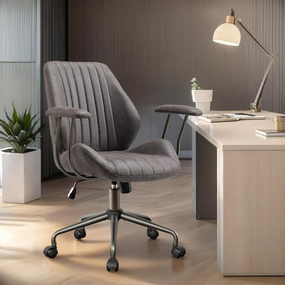 Home Office Chair,Ergonomic Computer Chair with Lumbar Support Adjustable Height,Mid-Century Modern Office Chair with Rolling Swivel Chair for Home Office Game Study(Suede Mid Back Chair,Gray)