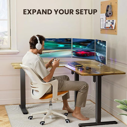 ErGear L Shaped Standing Desk, 63"x55" Electric Adjustable Height Sit Stand up Desk, Ergonomic Large Computer Table, Left & Right Interchangeable Installation, Suitable for Home Office, Vintage Brown