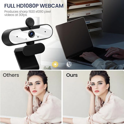 USB HD 1080P Video Webcam and Wide Angle Camera with Built-in Microphone and Rotatable Tripod,for Laptop Computer or Desktop PC,Great for Live Streaming.Calls.Video Conferencing(White)