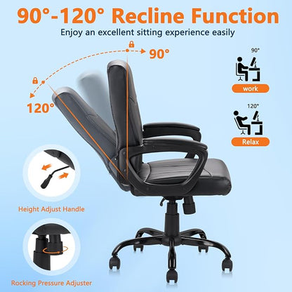 CLATINA Leather Office Executive Chair with Lumbar Support and Padded Armrestes, Swivel Rolling Ergonomic Mid Back Computer Task Desk Chair for Home, Conference, Waiting Room, Black, 2 Pack
