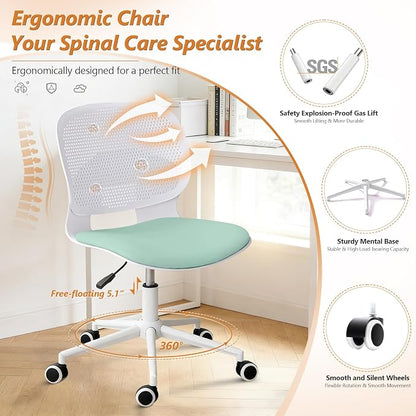 Home Office Chair, Armless Mid-Back Computer Desk Chair with Breathable Backrest and Padded Cushion, Height Adjustable Swivel Ergonomic Task Chair for Home, Work, Study