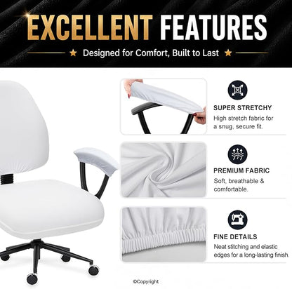 Stretchable Separate Office Chair Seat Covers with Armrest Covers - Universal Stretch Computer Chair Slipcover - Washable Rotating Backrest Coverings & Cushion Protectors for Dogs, Cats, Pets, White