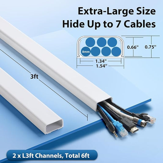 Wire Cover for Wall Mount TV, 72in Wall Cord Cover, Large TV Cable Hider Hide Cords Wall Mounted TV, Cord Hider Wall, Wall Cable Cover Cable Raceway White 2 x L36in x W1.54in x H0.75in