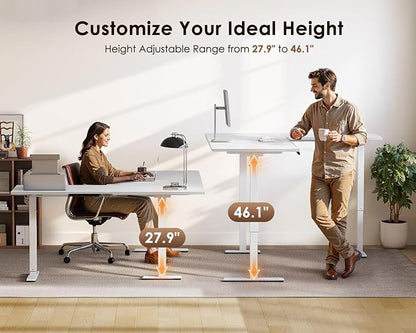 OffiGo 63 Inch Reversible L Shaped Electric Standing Desk, Height Adjustable Corner Stand up Desk, Ergonomic Large Lift Computer Table for Home, Office, Workstation, White