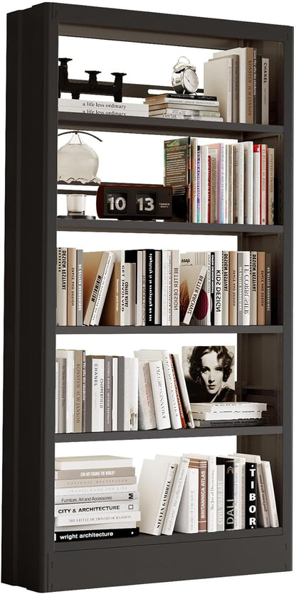 71"H Metal Bookshelf, 5 Tier Bookcase with Adjustable Shelves, Tall Bookcase,Heavy Duty Storage Bookshelves for Library, Office, Bedroom, Living Room, Classroom, Including Book Stopper (Black) | Bookcase