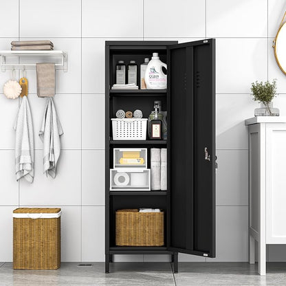 Black Metal Locker Cabinet, 47" H Home Office Storage Lockers, Vertical Steel Storage Cabinet with Locking Door and 3 Adjustable Shelves, Garage Tool File Cabinets for Home Office,Garage,Bathroom