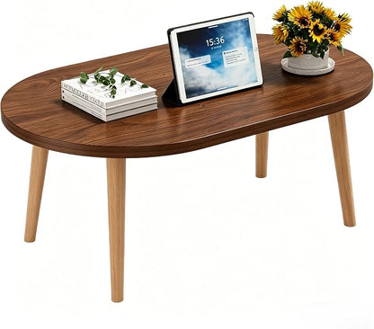 Coffee Table Low Table with Solid Wood Legs, 31.5x19.7 Large Coffee Table Side Table, Floor Table Desk for Sitting on The Floor, Living Room Furniture for Office Apartment Home, Oval Walnut