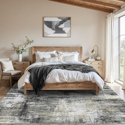 Latte&Fog 5x7 Area Rugs for Living Room Bedroom, Black Modern Abstract Neutral Washable Rug, Boho Non Slip Low Pile Carpet for Dining Room,Dorm,Classroom,College Dorm and Farmhouse - Black Gold
