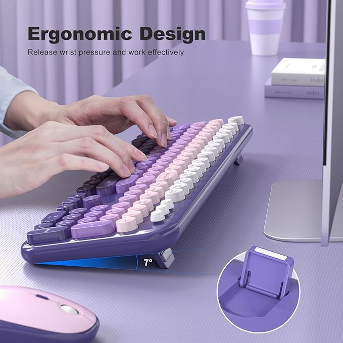 Dilter Wireless Keyboard and Mouse Combo, 104 Keys Full Size Typewriter Keyboards and 2.4 GHz USB Receiver Plug Play Mouse for Windows, PC, Laptop, Desktop (Purple)