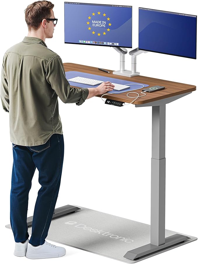 Desktronic HomeOne Standing Desk 48x24 — Ergonomic Sit Stand Home Office Desk, Made in Europe, Electric Dual Motor Height Adjustable, USB & USB-C Charging, Wobble-Free, Touchscreen, 3 Memory Presets