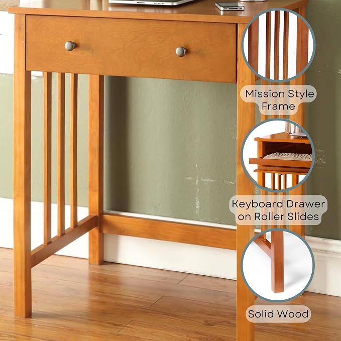 Convenience Concepts Designs2Go Mission Desk 26" - Contemporary Modern Office, Den Desk with Keyboard Drawer, Modern Vanity, Hall Table, Oak