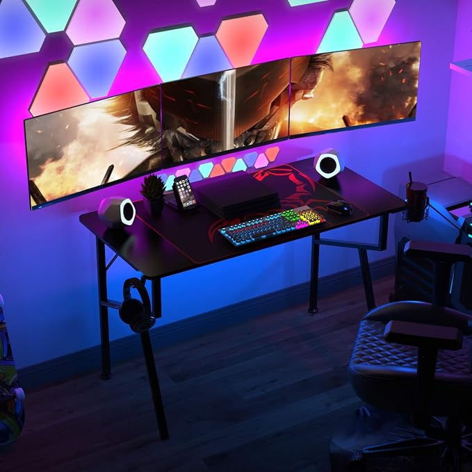 EUREKA ERGONOMIC EE Gaming Desk Office Desk Computer Desk Home Table 47 Inch Desk with Mouse Pad Headset Hook Cup Holder Controller Stand, Black