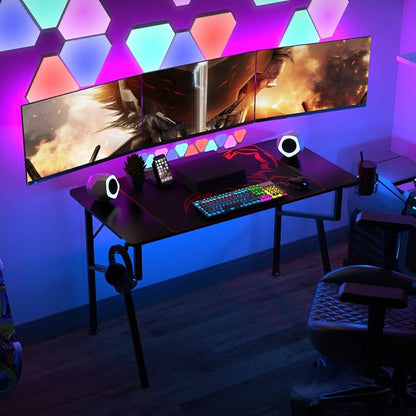 EUREKA ERGONOMIC EE Gaming Desk Office Desk Computer Desk Home Table 47 Inch Desk with Mouse Pad Headset Hook Cup Holder Controller Stand, Black