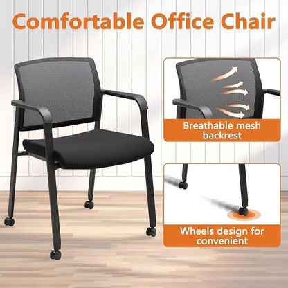 CLATINA Stacking Conference Room Chairs with Wheels, Mesh Back and Ergonomic Lumbar Support for Meeting, Lobby, Reception, Training Room Home Office School Church Black, 8 Pack