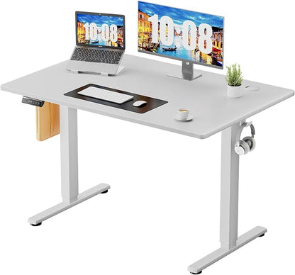 Sweetcrispy Electric Standing Desk Height Adjustable, 40 Inch Sit Stand Up Desk, Home Office Rising Gaming Table Computer Workstation with Memory Preset Splice Board,White