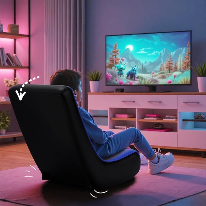 GTPLAYER Floor Rocker Gaming Chair, Adjustable Angle Limiter, Ultra Lightweight Ergonomic Floor Game Seat, Stable Rocking Design for Gaming Relaxing Lounging, Blue & Black