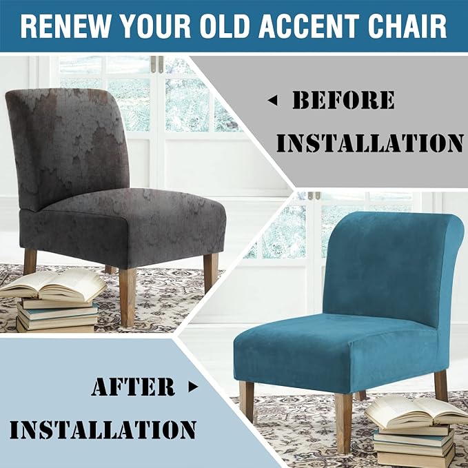 H.VERSAILTEX Armless Accent Chair Covers Thick Velvet Armless Chair Slipcovers High Stretch Chair Covers for Living Room Hotel Machine Washable Furniture Protector with Elastic Bottom, Peacock Blue