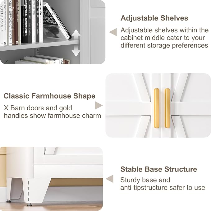 Baborokic 71H Tall Metal Storage Cabinet with 2 Doors and Adjustable Shelves,Farmhouse Storage Cabinet with Barn Doors,Pantry Storage for Home,Office,Dining Room,Kitchen(White)