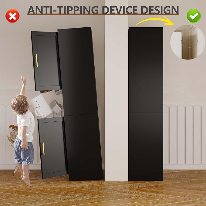 pozdeg 67" Tall Narrow Storage Cabinet, Metal Bathroom Cabinet with 2 Doors & 4 Adjustable Shelves, Freestanding Slim Pantry Organizer for Bathroom Kitchen Living Room (Black)