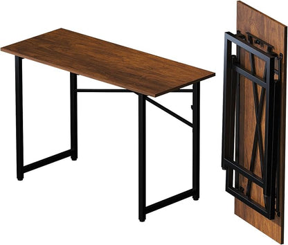 Lutown-Teen 47 inch Folding Desk No Assembly Required, Writing Gaming Computer Camping Table, Home Office Desk, Mahogany