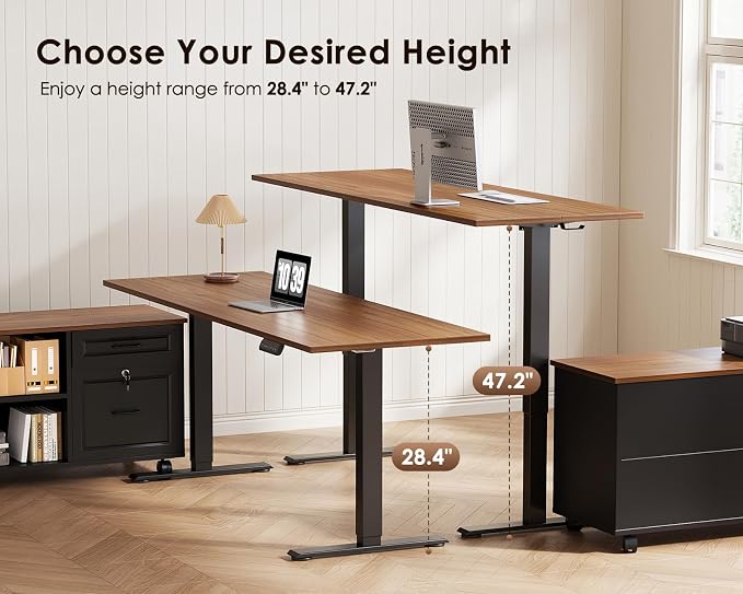 OffiGo 48 Inch L Shaped Electric Standing Desk with Drawers & File Cabinet Sets, Executive Sit Stand Desk, Height Adjustable Computer Desk for Home Office, Writing, Workstation, Walnut+Black