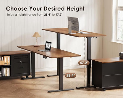 OffiGo 55 Inch L Shaped Electric Standing Desk with Drawers & File Cabinet Sets, Executive Sit Stand Desk, Height Adjustable Computer Desk for Home Office, Writing, Workstation, Walnut+Black