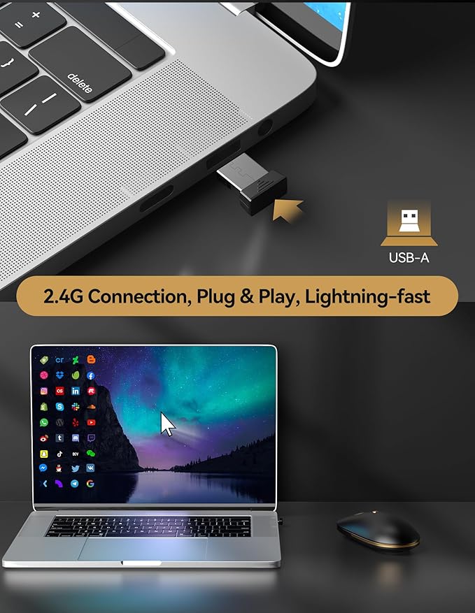 TECKNET Wireless Mouse, 2.4G Computer Mouse for Laptop, 4800 DPI Silent Mouse with USB Receiver, Slim Portable Travel Mouse Compatible with MacOS Windows Android PC Chromebook, 18 Months Battery Life