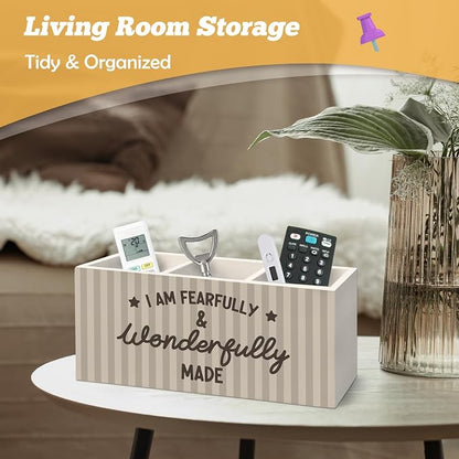 Christian Pen Holder Organizer for Desk Accessories, Christian Gifts for Women, I Am Fearfully and Wonderfully Made Bible Verse Wooden Box Sign Desk Decorations for Home Office Decor