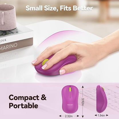 TECKNET Wireless Mouse for Laptop, 2.4G Silent Computer Mouse Quiet Click with 5 DPI Levels,Contoured Grip,Small Portable 30 Months Battery Cordless Mice for PC, Chromebook, Mac - Rose red
