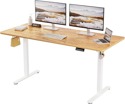 ERGOMAKER 63" Electric Standing Desk, Adjustable Height, Sit Stand Up Desk for Home Office & Computer Workstations, Memory Controller, Light Rustic Brown