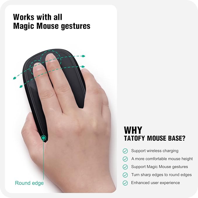 TATOFY Mouse Charger Compatible with Magic Mouse 2 (USB-C) Grip with Wireless Charging Support, Ergonomic Base (Black)