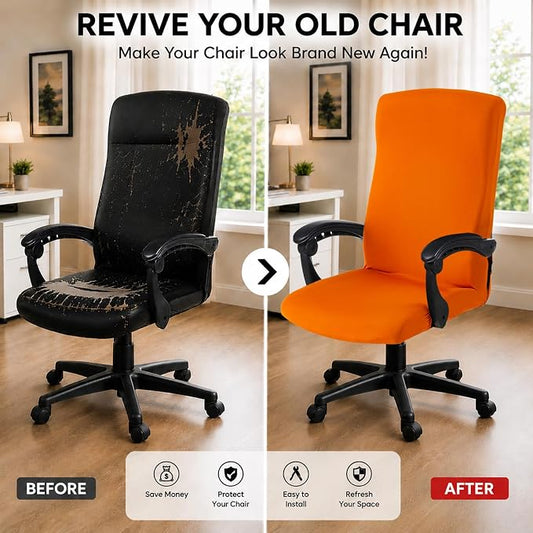 Stretch Computer Office Chair Cover with Durable Zipper - Universal Washable Removable Spandex Rotating Boss Chair Slipcovers - Anti-dust Soft Desk Chair Seat Protector for Dogs, Cats, Pets (Orange)